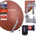 DUR-line 4 Teilnehmer Set - Qualitäts-Alu-Satelliten-Komplettanlage - Select 75/80cm Spiegel/Schüssel Rot + Quad LNB - für 4 Receiver/TV [Neuste... - Rot