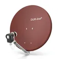 DUR-line 4 Teilnehmer Set - Qualitäts-Alu-Satelliten-Komplettanlage - Select 75cm/80cm Spiegel/Schüssel Rot + Quad LNB - für 4 Receiver/TV [Neuste Technik, DVB-S2, 4K, 3D]