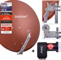 4 Teilnehmer Set Qualitäts-Alu-Satelliten-Komplettanlage DUR-line 75cm/80cm Rot