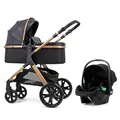 Pixini Nelio Kinderwagen Set 3in1 (gold/schwarz Kunstleder)