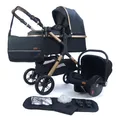 Pixini Kinderwagen Nelio 3in1 gold / schwarz