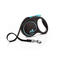 flexi® Black Design M | 5m Gurt Roll-Leine für Hunde bis 25 kg | schwarz/blau | ausziehbare Hundeleine | Gewicht 234.4 gr | Maße 11.2 x 16.1 cm