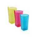 HAC24 3X Mehrweg-Kunststoffbecher 460 ml Strohhalm Trinkbecher Plastikbecher Becher