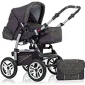 Kinderwagen-Set Flash 2 in 1 in Grau-grünes Dekor - 14 Teile - in 18 Farben erhältlich - Grau