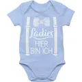 Shirtracer Shirtbody Ladies hier bin ich Sprüche Baby blau 6/12 Monate
