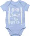 Baby Body Junge Mädchen - Sprüche - Ladies hier bin ich - 6/12 Monate - Babyblau - strampler babymode witzig spruch fliege bodys geburt babybody mit sprüchen spruche da babysachen mädels komm