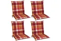 Beautissu Sitzauflage 4er Set Sunny RO Niedriglehner Auflagen 100x50 cm in Rot Kariert, Bequeme Gartenstuhl Stuhlkissen Polsterauflagen mit UV-Lichtecht
