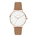 Tamaris Damenuhr mit Lederband – Runde Schlichte Armbanduhr für Damen 36 mm - Armbanduhr - Roségold und Lederband Braun