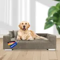 Rohrschneider Hundesofa | Hundebett aus Cord für mittelgroße und Grosse Hunde, hoher Rand, waschbar, Cordstoff aus 100% Polyester | Taupe | B90 x T57 x H26 cm | inkl. 2 x Dekokissen