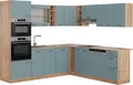 Eckküche Vicco R-Line Blau-Grau/Goldkraft Eiche 247 x 60 cm , AP Eiche, Model 43086