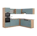 Vicco Winkelküche R-Line, Blau-Grau/Goldkraft Eiche, 237 x 247 cm, AP Eiche