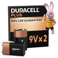 Duracell Plus 9V Blockbatterie, 2 Stück, 9 Volt Batterie ideal für Rauchmelder, Feuermelder