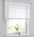 Vicky weißes Raffrollo Raffgardine Leinenoptik mit Hohlsaum-Spitze, Tunnelzug, Landhaus-Gardine Küche, Bindegardine, Breite 60 cm x Höhe 100 cm
