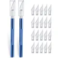 2 Stück Cutter für DIY Art Work Cutting, Skalpell mit 20 Ersatzklingen, Bastelmesser Cuttermesser Hobbymesser Schnitzmesser Caving, Skulptur, Fensterfolie, Lackschutzfolien (Blau)