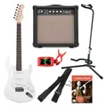 E-Gitarre Set Combo Verstärker Amp Stimmgerät Ständer Gurt Band Kabel Set weiß