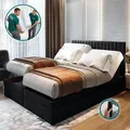 TRADA Adele Boxspringbett 140x200 Elektrisch verstellbar Taschenfederkern Doppelmatratze 9 Zonen Topper Bett mit Bettkasten Velour Stoff Schwarz - Schwarz