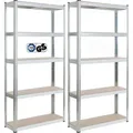AREBOS Schwerlastregal 2er Set 180x90x30 cm | 875 kg | 5 MDF-Böden, verzinkt - Silber