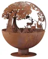 Kobolo Feuerschale Feuerkorb Forest Kugelform rund mit Motiv - Metall Rostoptik 50x50x60cm Durchmesser 50cm