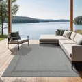 the carpet Mistra - robuster Teppich, modern, langlebig und pflegeleicht, In- und Outdoor, Wohnzimmer, ideal für Küche, Flur und Wintergarten, flachgewebt, Bordüre, Grau, 120 x 170 cm