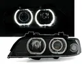 Angel Eyes Scheinwerfer Set, geeignet für 5er BMW E39 (9/1995-8/2000). Ausführung: Schwarz, mit weißen LED Ringen.