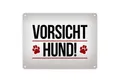speecheese Metallschild Vorsicht Hund! Metallschild mit Pfoten Motiv in rot Warnung Hinweis