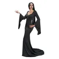 Chaks Morticia Damen Kostüm – Elegantes langes schwarzes Kleid mit weitem Ärmel und tiefem Ausschnitt – Addams Family Verkleidung für Halloween & Karneval lizensiert (S)