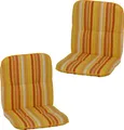 NYVI Niedriglehner Auflagen Hawaii 2er Set - 96x47 cm Orange Gelb Weiß Gestreift - Gartenmöbel Auflage mit 5 cm Polster und Gummi-Halteband