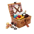 eGenuss Picknickkorb für 2 Personen – Handgefertigtes Picknick Set aus Weide mit Kühlfach – Rot-Weiße Innenausstattung
