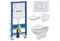KOLMAN Vorwandelement WC SET: Wand-WC City CleanOn Weiß + Geberit Duofix Basic + Delta01 Weiß, inkl. Slim WC-Sitz mit Soft-close und Schallschutzmatte