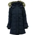 Geographical Norway Winterjacke Damen Outdoor Jacke in Unifarbe, mit abnehmbarer Kapuze, Fellimitat abnehmbar blau L (40)