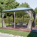 GARMIO® Pavillon 3x4m Garten Überdachung mit Polycarbonat - Dach & Moskitonetz, Seitenteile wasserdicht in anthrazit, mit Metallgestell & Aluminiumrahmen, für Outdoor