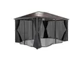 GARMIO Pavillon Pavillon mit Überdachung, Metallgestell Rom mit 4 Säulen, (solide, fest, mit Vorhang, mit Mückennetz, 2,7m Höhe, Zubehör zur Montage, 3x4m, Pavillon schwarz), wasserdicht, UV-Schutz, mit Polycarbonat Platten