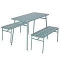 BUTLERS Gartenmöbel Set 3-TLG. Stahl -LINESIDE- Moderne Balkonmöbel mit Tisch & 2 Bänken | Wetterfeste Gartenmöbel Metall | Kompakte Sitzbank-Garnitur