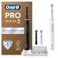 Oral-B Pro Series 3 Elektrische Zahnbürste Doppelpack — Electric Toothbrush, Inkl. 4 Aufsteckbürsten — 3 Putzmodi für Zahnpflege, Zahnbürste Elektrisch, Designed by Braun, Schwarz und Weiß