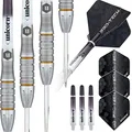 Unicorn Dartpfeile Set | Pro-Tech Style 5 | 90% natürliche Wolfram Barrels mit goldenen Akzenten & Volute Points | Stahlspitze | 25g