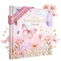 EULENTALER® Freundebuch Kindergarten Mädchen I Von Erzieherinnen gestaltet I Handgemalte Schmetterlingen I Kinderfreundliche Gestaltung I Mit Goldprägung I Freundschaftsbuch Schmetterling