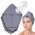 FABCARE Haarturban Schnelltrocknend - DERMATEST: SEHR GUT - Extra Saugfähiges Haarhandtuch mit Knopf - Turban Handtuch aus Mikrofaser für Lange Haare [2 Stück, grau]