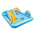 INTEX "Jungle Adventure Play" Aufblasbares Planschbecken für Kinder Kinderpool Set244 x 198 x 71cm Dchungel-Welt Flamingo, Krokodil, Nielpferd & Affe, Regendusche & Rutsche, 550 l (57161NP)