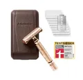 Störtebekker Rasierhobel Herren - Rosé-Gold - im handgefertigten Lederetui inkl. 10 Klingen, perfekt für Einsteiger