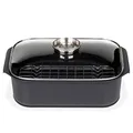 GSW Rechteckbräter Gourmet – hochwertiger Bräter mit Deckel und Grilleinsatz, ideal zum Schmoren, Dünsten und Braten, auch für den Backofen – Schwarz, Aluguss, 8 Liter