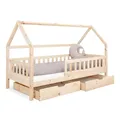 Ehrenkind® Hausbett Lille | Kinderbett mit abnehmbaren Rausfallschutz aus Massivholz FSC® zertifziert inkl. Schubladen | Hausbett 80x160 | Kinderbett 80x160 Natur