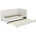 Sweiko Daybett (Polsterbett Jugendbetten Gästebetten mit Lattenrost), Ausziehbares Schlafsofa, 90*200cm,Samtstoff,Beige beige 97 cm x 209.5 cm x 71 cm