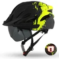 Sicherheits-Fahrradhelm (Unisex) für Damen & Herren – Schwarz Neon-Gelb mit LED & Magnet-Visier – Urban City Radhelm, Ultraleicht 245g, 54-61cm