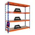 PROREGAL Profi Schwerlastregal Rhino EXTRA BREIT blau/orange HxBxT 200x200x60cm Fachlast 500kg 4X Spanplatten-Ebenen 16mm Garagenregal, Lagerregal, Steckregal, Weitspannregal