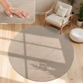 Paco Home Moderner Kuscheliger Wohnzimmer Teppich Kurzflor waschbar flauschig Weich Einfarbig Felloptik zeitlos stilvoll rutschfest pflegeleicht, Grösse:200 cm Rund, Farbe:Taupe