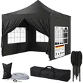 STEELSØN Rynara Pavillon 2x2 m - Faltpavillon mit 4 Seitenteilen – Gartenpavillon inkl Tragetasche, 3-fach höhenverstellbar – Pop Up Gartenpavillon stabil wasserdicht/UV-beständig/winterfest - schwarz