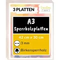 Creative Deco Bastelnaturmaterial Sperrholzplatte Stärke 3mm Birkensperrholz Dünne Holz-Zuschnitte, (3-tlg), Perfektes Blatt für Laubsäge, Brandmalerei, Laserschnitt 30 cm x 42 cm
