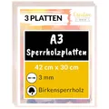 Creative Deco 3 x A3 Sperrholzplatte 3mm | 420 x 300 (+/- 2) mm | Holz Kunsttafeln Leinwand zum Bemalen Birkensperrholz Dünne holz-Zuschnitte | Perfektes Blatt für Laubsäge, Brandmalerei