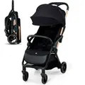 Kinderkraft APINO Buggy - Kinderwagen - Belastbar bis 24 kg - 7,5 kg leicht - AUTO FOLDING - Verstellbare Rückenlehne - Große Räder - Schwarz - Schwarz