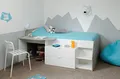 MILKY Jugendbett Kinderbett 120 x 60 cm mit 2 Schubladen und Schreibtisch, Jugendzimmer Kinderzimmer, Spanplatte, weiß, 135 x 203 x 90 cm